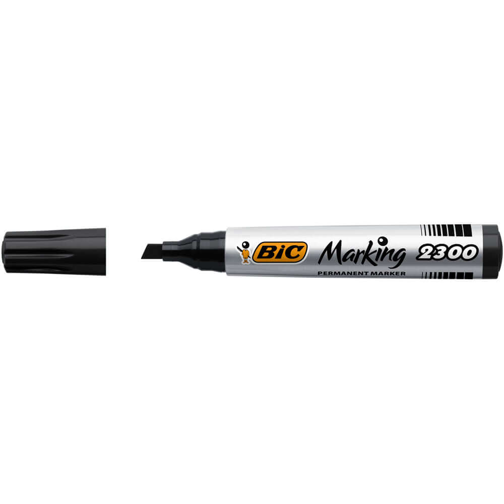 Marker permanent Bic 2300, varf tesit 3-5mm, negru, 12 bucati/cutie Marker permanent Bic 2300, varf tesit 3-5mm, negru, 12 bucati/cutie